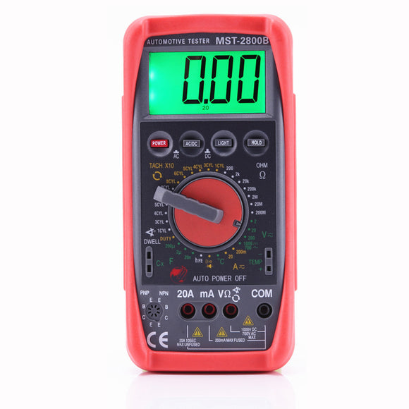 MST-2800B Automotive Meter Tester Digital Multimeter Tachometer Cap Temp Sensor W LCD Backlight Professional Tester