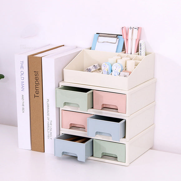 Plastic Drawer Makeup Storage Box White Top Grid Organizer Bedroom Jewelry Display Case