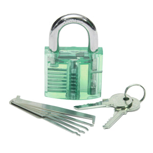 5pcs Unlocking Lock Pick Set +  Transparent Practice Padlock 5-Color Optional