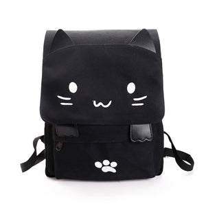 Women Canvas Cute Black Cat Backpack Shoulder Bag Rucksack Chic Bag