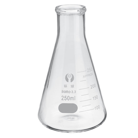 250mL Lab Glass Erlenmeyer Conical Flask Bottle w/ Rim Borosilicate Laboratory Glassware