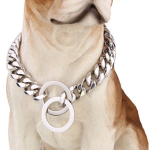 Silver Cuban Curb Link Stainless Steel Dog Chain Pet Training Collar Choker Dog Traction Rope