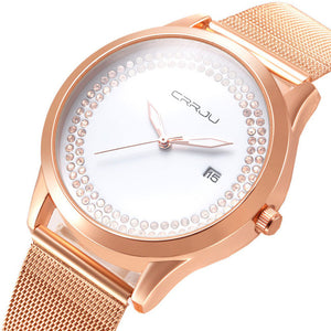 CRRJU 2102 Casual Style Calendar Women Wrist Watch Stainless Steel Strap Quartz Watch