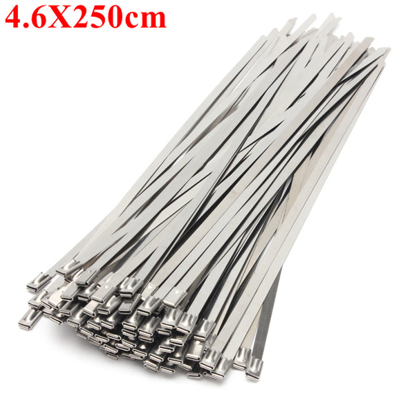 100pcs 4.6X250mm Ball Lock Metal Stainless Steel Zip Ties Wrap Strap