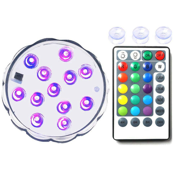 LUSTREON 1W 12 LED Remote RGB Submersible Night Light Waterproof Timer for Aquarium Pool Vase Decor