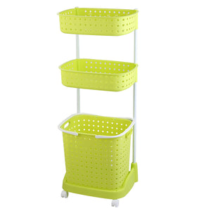 Bathroom Laundry Clothes Storage Baskets Bin Hamper Mobile Rack Removable Shelf 2/3 Tier