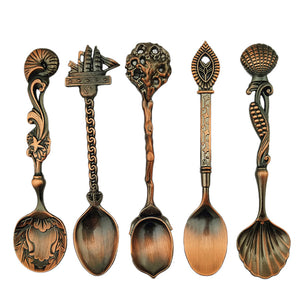 KCASA KC-RS11 5 Pcs/Set Mini Bronze Vintage Royal Style Coffee Spoon Ice Cream Dessert Sugar Scoop