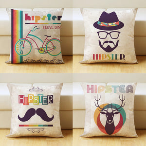 Romantic Modern Simple Pattern Pillow Case Style Nordic Deer Bicycle and Beard Square Pillowcase