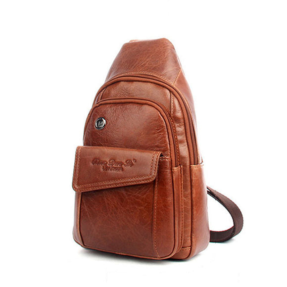 Men Genuine Leather Sling Shoulder Backpacks Vintage Chest Bag Day Bag