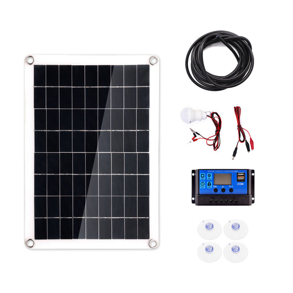 30W Polysilicon Solar Panel + 10A Solar Controller with Cables Set for  RV Roof Boat