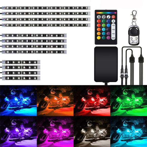 12Pcs 18Color RGB LED Effect Decoration Lights Kit Voice Remote Control For Car Motorcycle