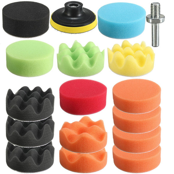 19pcs Sponge Waxing Polishing Buff Pads Set Kit with Drill Adapter