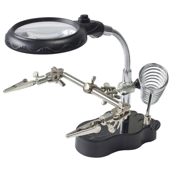 LED Light Soldering Iron Stand Helping Hands Magnifying Glass Magnifier