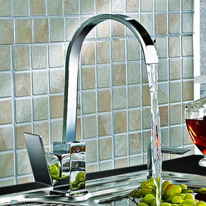 Kitchen Sink Faucet Mixer Tap Swivel Spout Chrome Brass Square Single Lever Mono