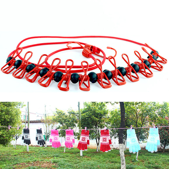 IPRee Outdooors PorTable Clothes Line Stretch Windproof Camping Rope With 12 Clips