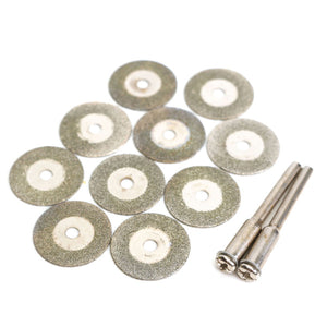 10pcs 18mm Diamond Cutting Off Disc Wheels with 2 Mandrel for Rotary Tools