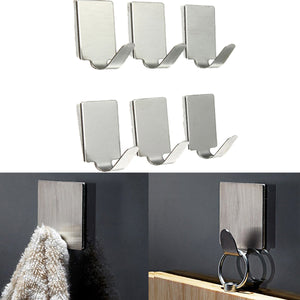 6pcs Rectangle Stainless Steel Bathroom Kitchen Sticky Hooks