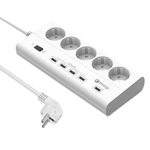 ELE YA-40WS-5BE5U QC3.0 EU Plug 5 Outlet Power Strip with 5 USB Charging Ports for iPhone 8