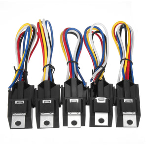 10Pcs DC 12V 30A 5Pin Relay Interlocking Sockets Wires Waterproof Set