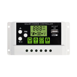 10A 12V/24V PWM Solar Panel Charge Controller Li-ion & Lead Acid Battery Charger USB LCD Display