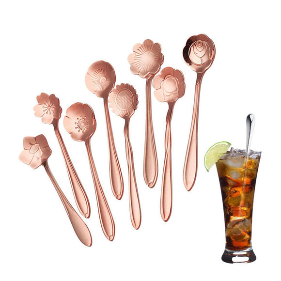 KCASA KC-FS03 Rose Gold Flower Shape Stainless Steel Coffee Sugar Spoon Scoop Tea Spoon Tableware