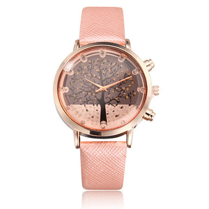 Elegant Fruit Apple Tree PU Leather Band Women Quartz Wrist Watch