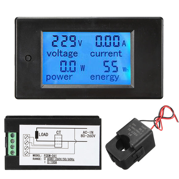 100A AC260V Digital Watt Power Energy Meter Current Tester Volt Meterr with Open Close CT