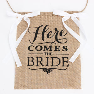 Here Comes the Bride Wedding Banner Party Burlap Bunting Garland Photo Booth Decorations