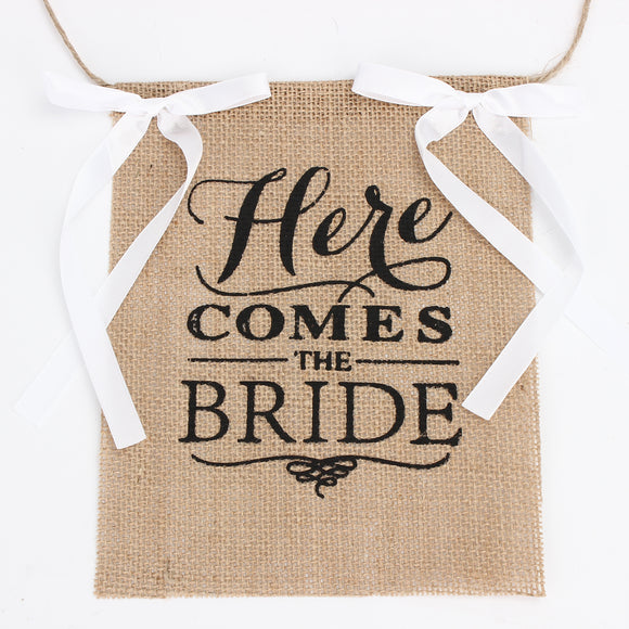 Here Comes the Bride Wedding Banner Party Burlap Bunting Garland Photo Booth Decorations