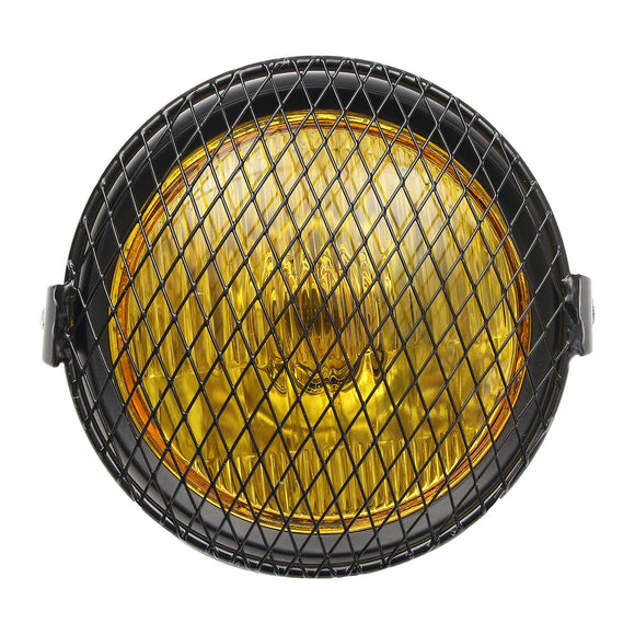 Motorcycle SidE Mount Headlight Retro Amber Vintage For Cafe Racer w/Grill Cover