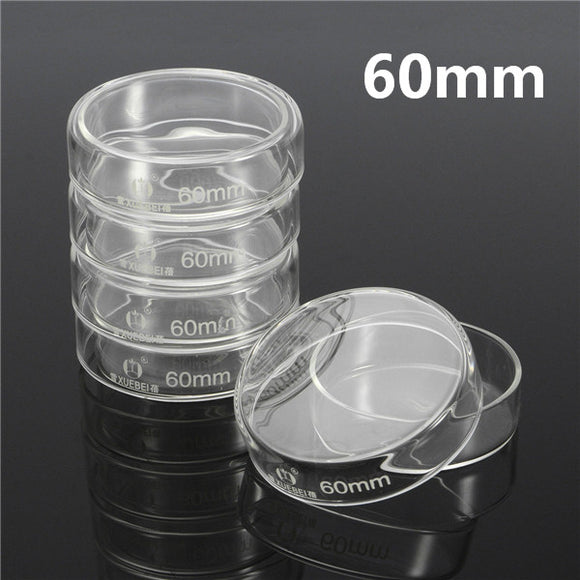 5Pcs 60mm Clear Glass Petri Dish Culture Plate With Lid Lab Glassware