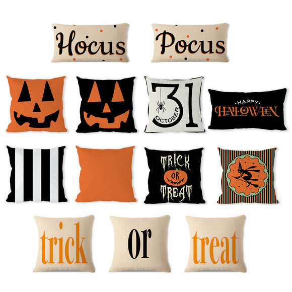 Halloween Pumpkin Bat Owl Pattern Pillowcase Cotton Linen Throw Pillow Cushion Cover Seat Hom