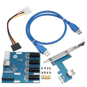 PCI-E 1X Expansion Kit 1 to 4 Ports Switch Multiplier Hub Riser Card USB 3.0 Cable