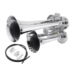 149DB Loud 4 Four Trumpet Train Air Horn Metal Chrome For Car Truck Boat 12V 24V