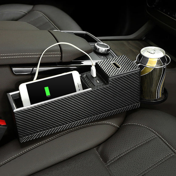 USB Charger Car Seat Crevice Storage Box Seat Gap Filler Organizer Catcher Box Cup Holder