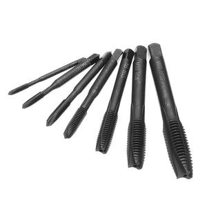 Drillpro 7pcs M3-M12 HSS Nitriding Coated Screw Thread Tap Set Machine Thread Tap Drill