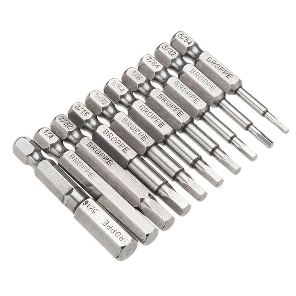 Broppe 10pcs Hex Head 50mm Screwdriver Bit Set Magnetic 1/4 Inch Shank Screwdriver Bits