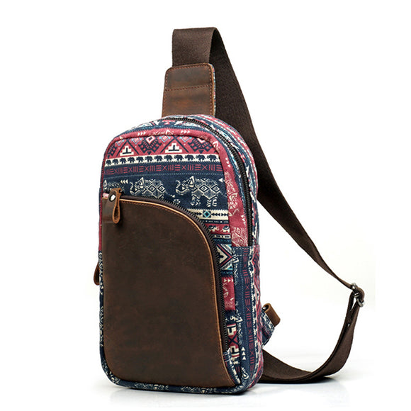 Men Retro Casual Genuine Leather Canvas Crossbody Bag Sports Chest Bag