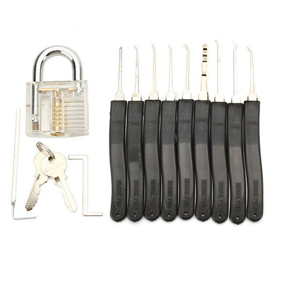 Transparent Inner Visual Padlock Practice Set with 9Pcs Unlocking Lock Pick / Key Lock Pick Tools