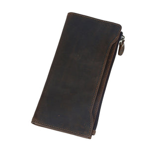 Men Genuine Real Leather Long Retro Multifunctional Cards Holders Purse Wallet