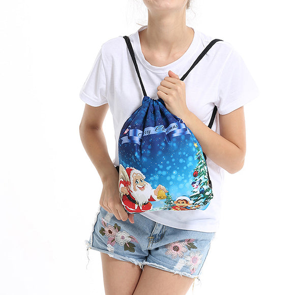 Women Print String Christmas Storage Bag Casual Backpack