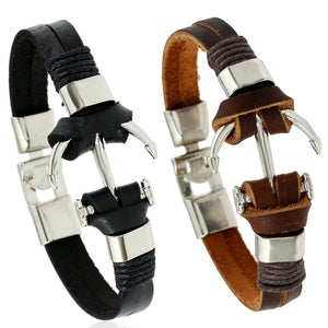 Punk Zinc Alloy Anchor Woven Leather Chain Cuff Bracelets for Men