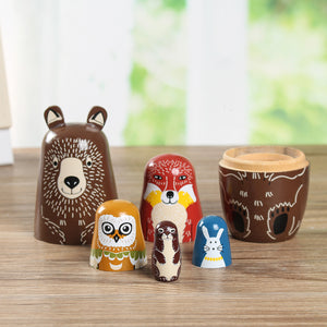 5 Nesting Dolls Wooden Aniimal Bear Russian Doll Matryoshka Toy Decor Kid Gift