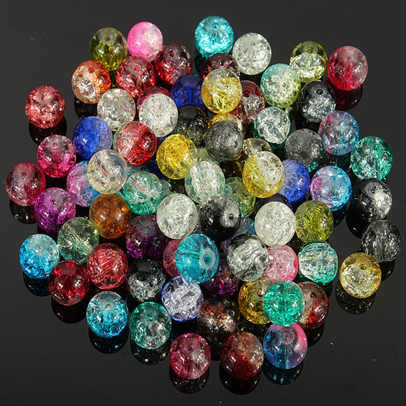 80Pcs 8mm Crystal Crack Glass Loose Spacer Beads Mixed Color