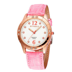 SYNOKE Women Fashion Casual Crystal Scale Leather Quartz Watch