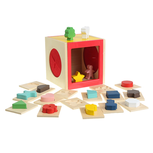 Kids Memory Training Blind Box Color Cube Jigsaw Puzzle Box Wooden Guessing Toy