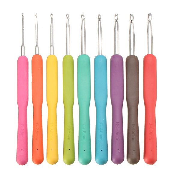 17pcs Aluminum Multicolor Soft Grip Handle Crochet Hooks Knitting Needles