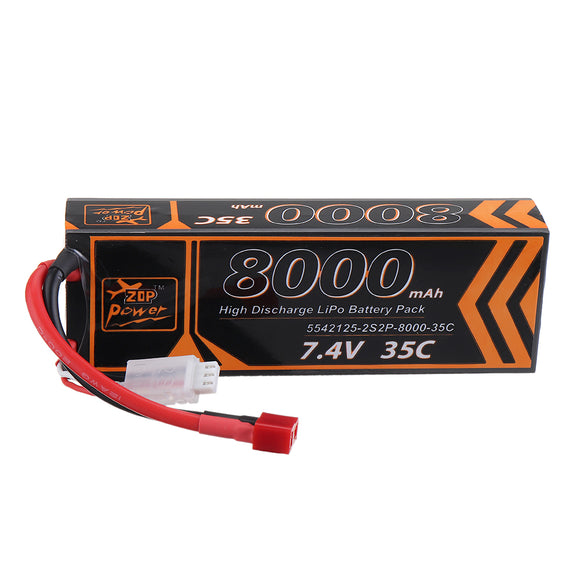 ZOP Power 7.4V 8000mAh 35C 2S2P Lipo Battery T Plug for RC Car RC Airplane