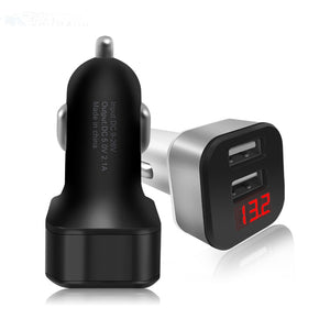 Aluminium Alloy LED Display 5V 2.1A Dual USB Car Charger for Samsung iPhone iPad Tablet