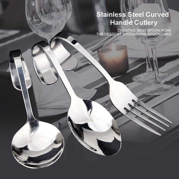 Stainless Steel Curved Handle Spoon Fork Cutlery Tableware Creative Flatwares Useful Dining Tools